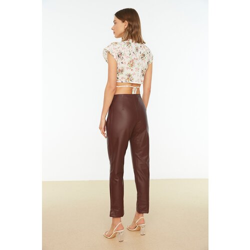 Trendyol Burgundy Faux Leather Trousers Cene