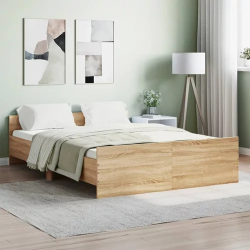 vidaXL Okvir kreveta s uzglavljem i podnožjem boja hrasta 140 x 190 cm