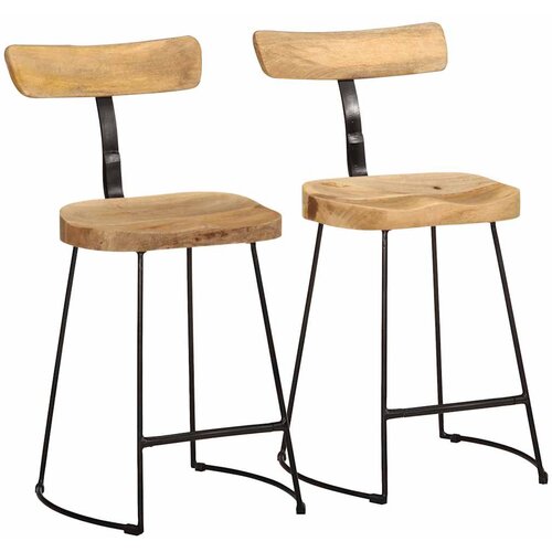 vidaXL barski stolčki 2 črni 49x43x79 cm trden mangov les Cene