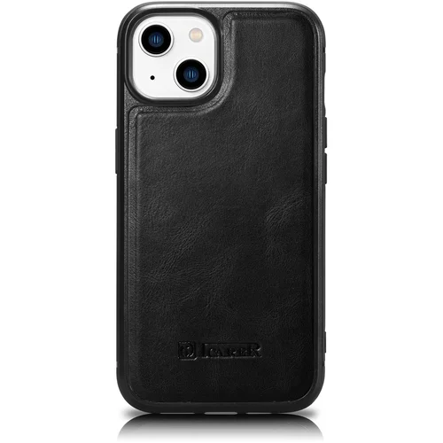 ICARER Etui prevlečen z naravnim usnjem za iPhone 14 Plus Leather Oil Wax črn, (21522022)