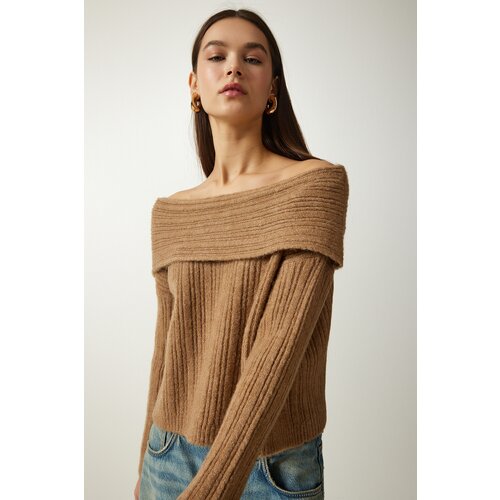 Happiness İstanbul Women's Camel Madonna Collar Knitwear Sweater Slike