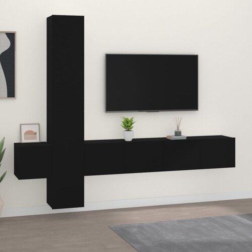 VidaXL Komplet TV omaric 5-delni črn inženirski les Slike