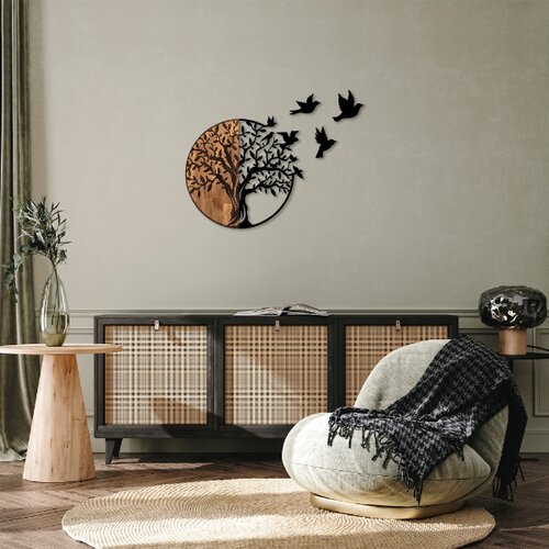 Zidna dekoracija drvo i ptice, metal drvo, 92x3x71 cm Slike