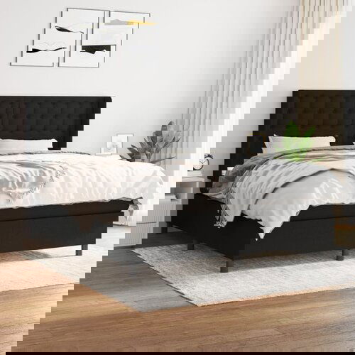 VidaXL Krevet s oprugama i madracem crni 180x200 cm od tkanine Slike