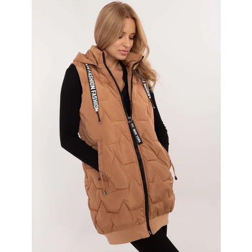  Light brown quilted vest with zipper