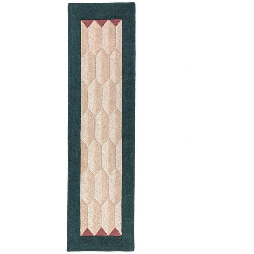 Flair Rugs Ročno tkan volnen tekač v naravni barvi/zelenomoder 60x230 cm Apex Border Wool &ndash; Cene