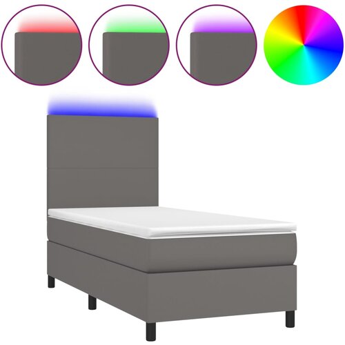 VidaXL Box spring postelja z vzmetnico LED siva 90x200 cm umetno usnje, (20789436) Slike