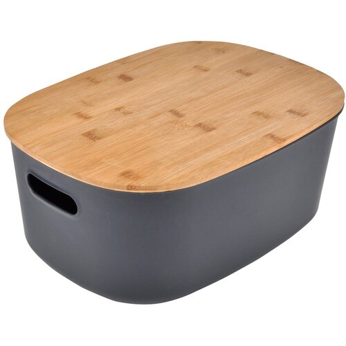 Homéa Antracitno siva plastična škatla za shranjevanje s pokrovom 24x18x12,5 cm – Cene