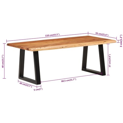  Stolić za kavu 110 x 55 x 40 cm od masivnog bagremovog drva Slike