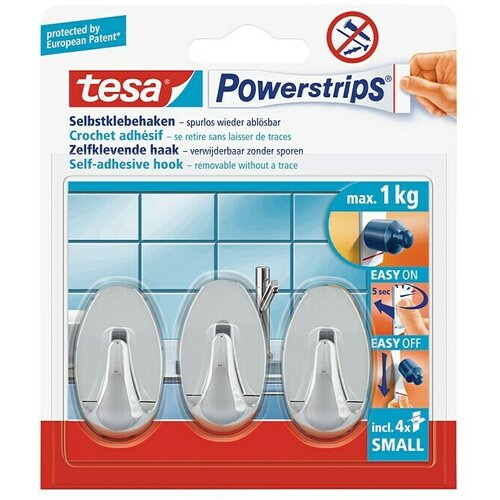 Tesa Powerstrips Samoljepljivi držač (Ovalno, Veličina: S, Krom, 3 Kom.) Cijene