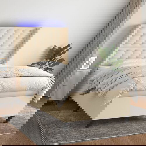 VidaXL Krevet box spring s madracem LED krem 100x200 cm od tkanine Slike