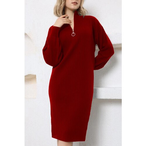 Dewberry 92522 Long Knit Women Dress (Belt Not Included)-RED Cene