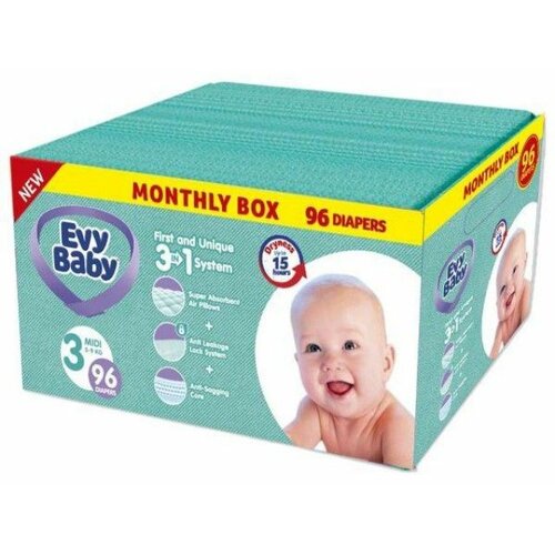 Evy Baby Evybaby pelene box 3 midi 5-9kg - 96 kom 3u1 ( A055742 ) Cene