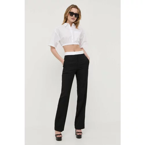 Victoria Beckham Vunene hlače boja: crna, ravni kroj, visoki struk