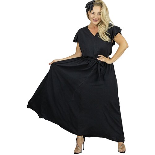 Pri Long dress tied at the waist with short sleeves with frill CELINA Cene