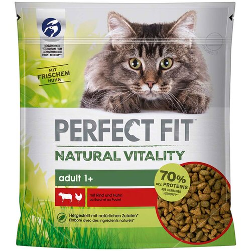 PerfectFIT Natural Vitality Adult 1+ govedina in pi&scaron;čanec - Varčno pakiranje: 6 x 650 g Cijene