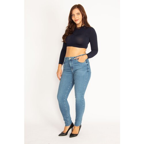 Şans Women's Large Size Blue 5 Pocket Skinny Jean Trousers Cene