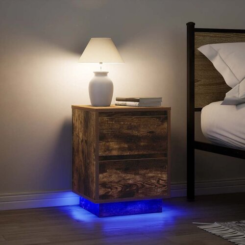 vidaXL Nočne omarice z LED svetili 2 kosa Dimljen hrast 38x34x50 cm Cene