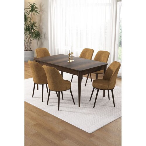 Hanah home trpezarijski set Pir, sto i 6 stolica, ploča u dekoru drveta Baroque, kapućino tkanina Babyface Cene