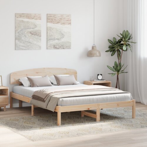 VidaXL krevetni okvir s uzglavljem 150x200 cm od punog drveta borovina Slike