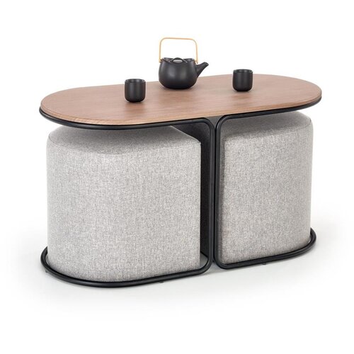  Komplet konferencijski stočić NILDO 90x45 cm + 2 tabureta braon/siva Slike
