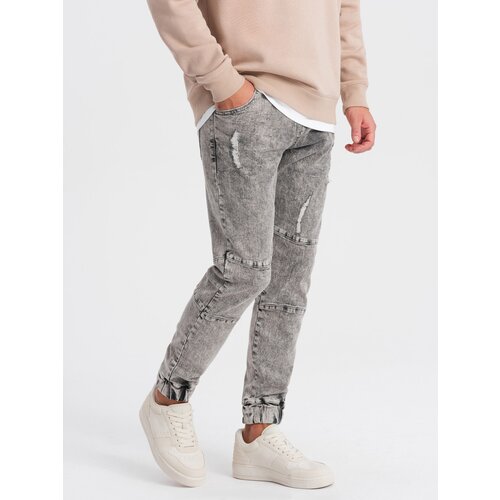Ombre Men's marbled JOGGERS pants with rubbed edges - gray Cene