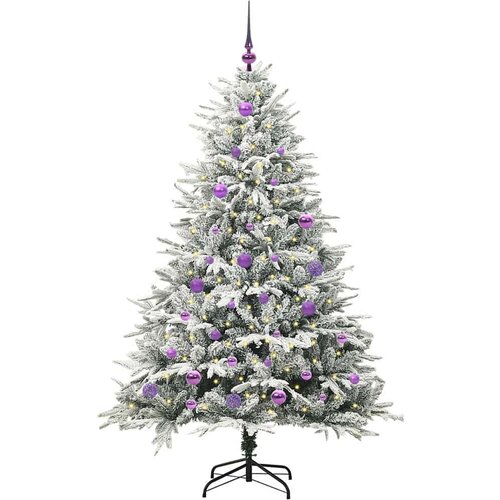 VidaXL Umjetno božićno drvce s rasvjetom i setom kuglica Zelena 150 cm Slike