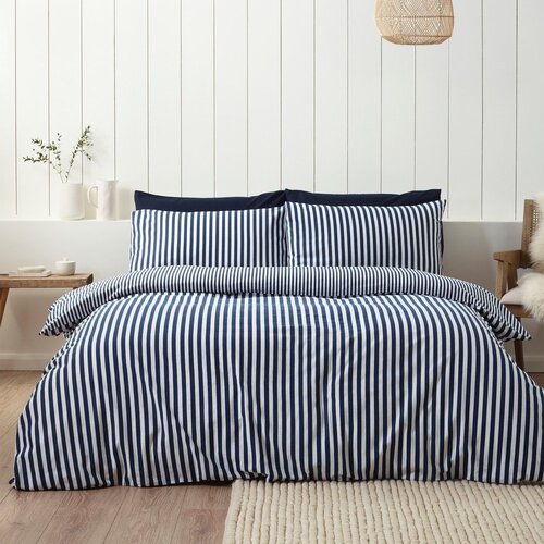 Catherine Lansfield Temno modra enojna flanelna posteljnina 135x200 cm Stripe &amp;ndash; Slike