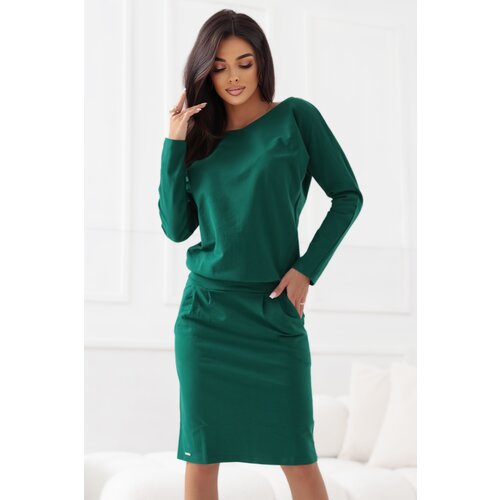 Numoco 189-13 Long-sleeved sweatshirt dress with pockets &amp;ndash; comfortable cut with a neckline at the back &amp;ndash; green Slike