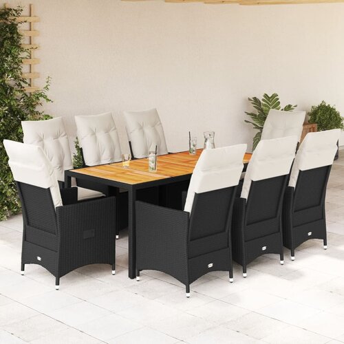  9-dijelni vrtni blagovaonski set s jastucima crni od poliratana Crna 190 x 90 x 75 cm Cijene
