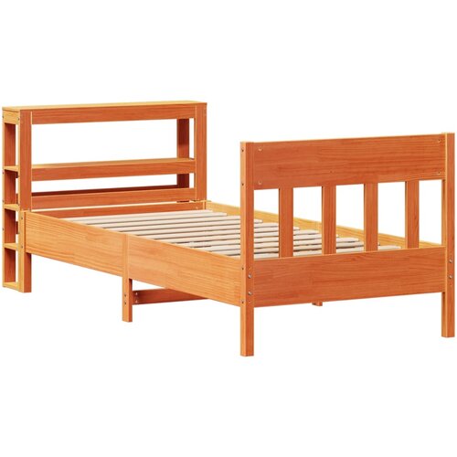 VidaXL Posteljni okvir z vzglavjem vo&amp;scaron;čeno rjava 90x200 cm borovina, (21303752) Slike