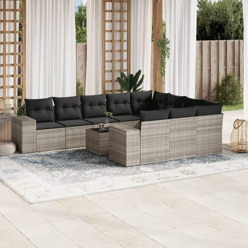 vidaXL 11-dijelni set vrtnih sofa poliratan s jastucima svijetlosivi Cijene