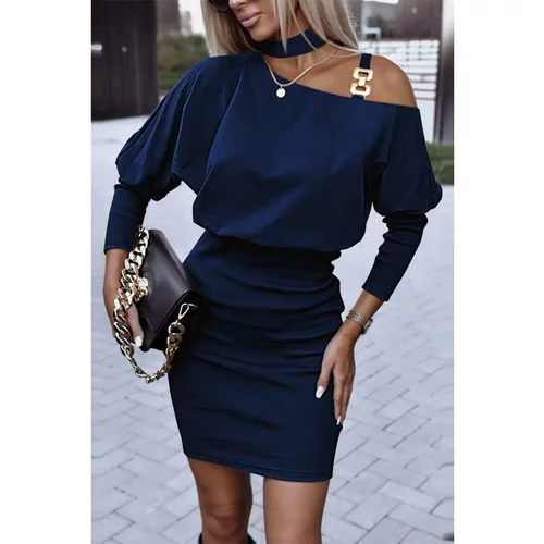 Fenzy Elegatna Mini Obleka Z Asimetričnim Izrezom Verrina, Temno Modra