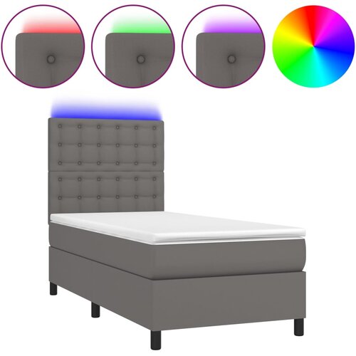 Maison Chic Box spring postelja - Vzmetna postelja z vzmetnico LED siv 90x190 cm umetno usnje SL9311, (21904982) Cene