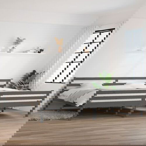 The Living Store Posteljni okvir siv iz trdnega lesa 200x200 cm - Posteljni Okvir, (21523161) Slike