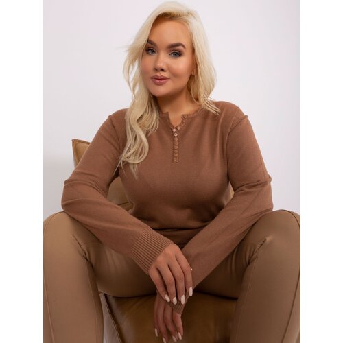 Fashion Hunters Women's oversized camel sweater with viscose Slike