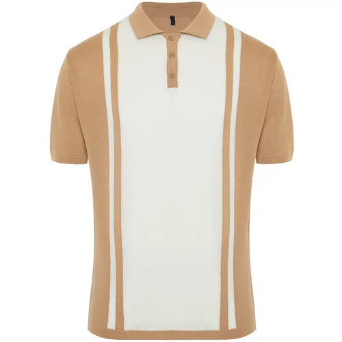 Trendyol Men's Beige Regular Fit Buttoned Placket Polo Collar Knitwear T-Shirt