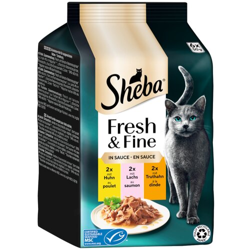  Ekonomično pakiranje Sheba Fresh & Fine 72 x 50 g - Piletina, losos i puretina u umaku Cijene