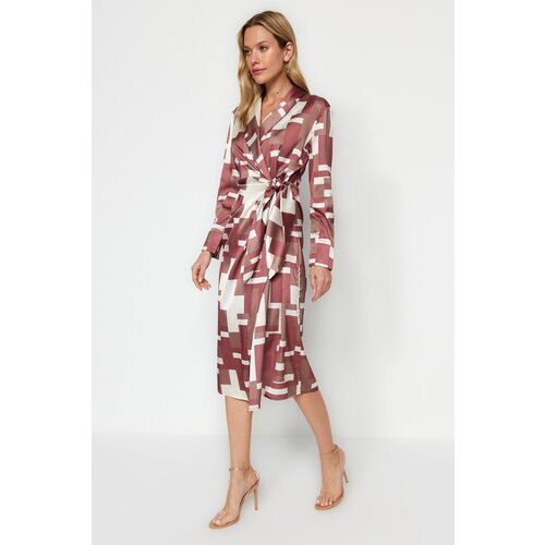 Trendyol Brown Pleated Printed Woven Dress Slike