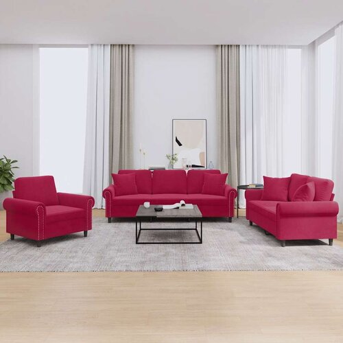 3-dijelni set sofa s jastucima crvena boja vina bar&scaron;unasti Cijene