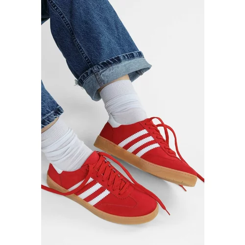 Shoeberry Women's Gazellyn Red-White Striped Flat Sneakers
