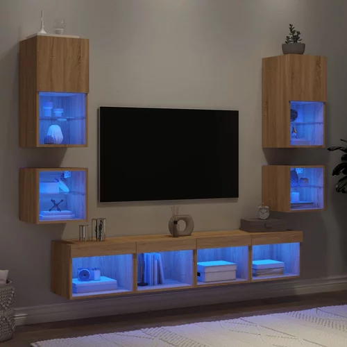 vidaXL 8-dijelni zidni TV elementi s LED svjetlima boja hrasta drveni