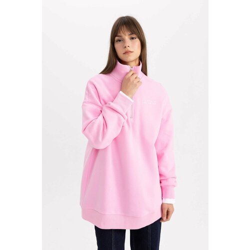 Defacto Regular Fit Thick Sweatshirt Fabric Polo Collar Slogan Pattern Sweat Tunic Slike