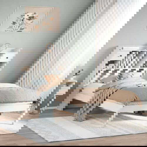 vidaXL Krevet s regalom za knjige bez madraca bijeli 90x190cm borovina Cene