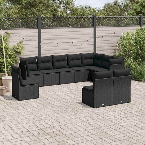  10-dijelni set vrtnih sofa s jastucima crni od poliratana Cijene