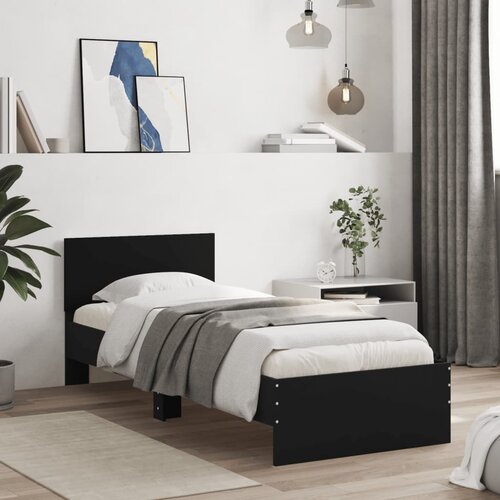  Okvir kreveta s uzglavljem crni 90 x 200 cm konstruirano drvo Slike