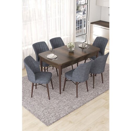 Hanah home Nef - Baroque, Fume BaroqueFume Extendable Dining Table & Chairs Set (7 Pieces) Cene