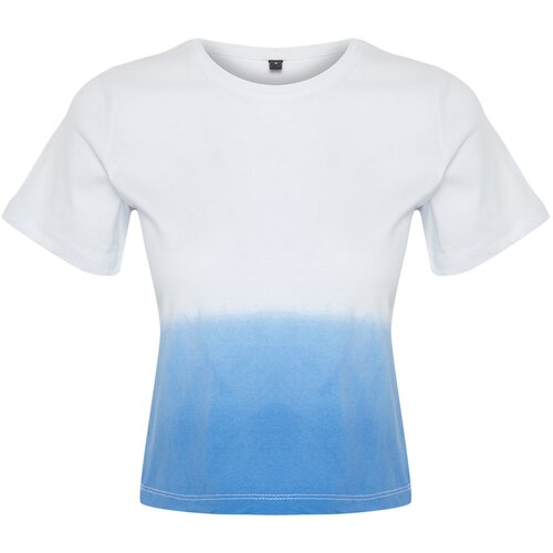 Trendyol Blue Gradient Transitional Relaxed Fit/Crop Knitted T-Shirt Cene