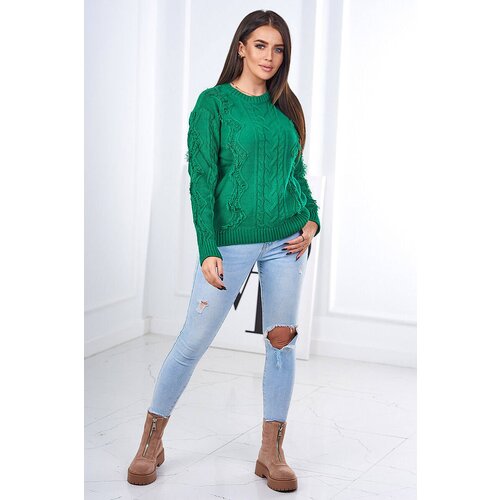 Kesi Sweater with cable weave in green color Slike