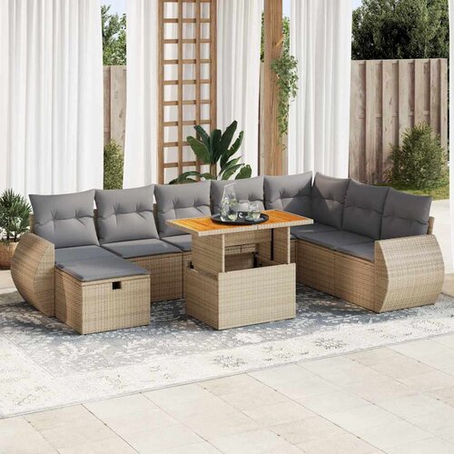 vidaXL 9-dijelni set vrtnih sofa s jastucima bež od poliratana bagrem Cene